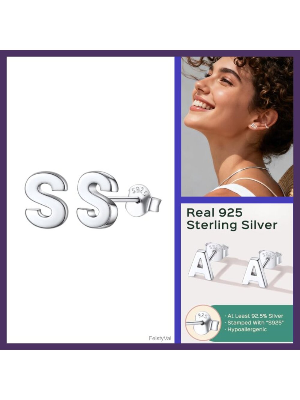 Sterling Silver Initial Letter Stud Earrings Hypoallergenic Tiny Dainty Studs